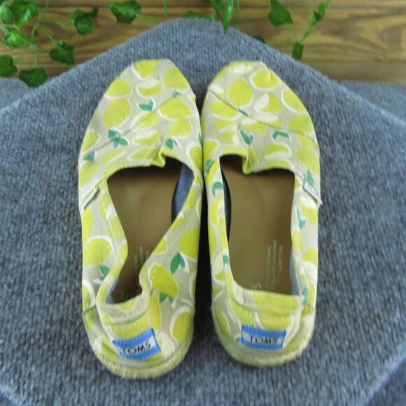 TOMS Lemon Women Flat Shoes Yellow Fabric Slip On Size 8.5 Medium - Picture 6 of 9